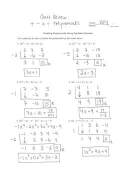 Polynomial Operations X Large Packet Pages Answer Keys