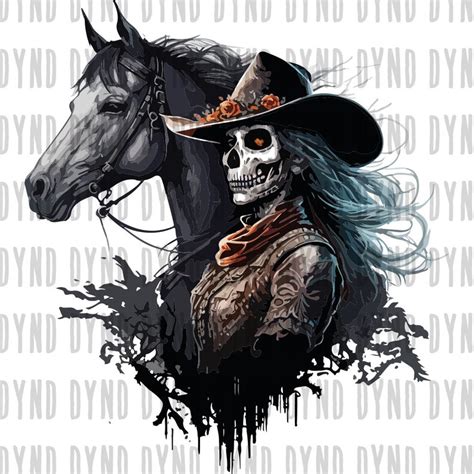 Cowgirl Skull And Horse Svg File For Sublimation Western Skull Svg