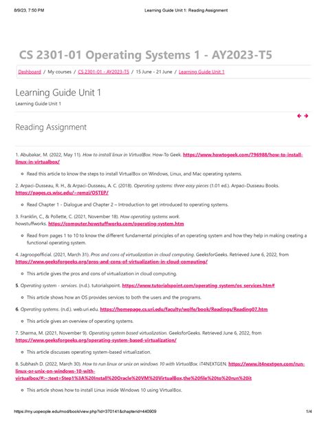 Learning Guide Unit Reading Assignment Cs Operating Systems