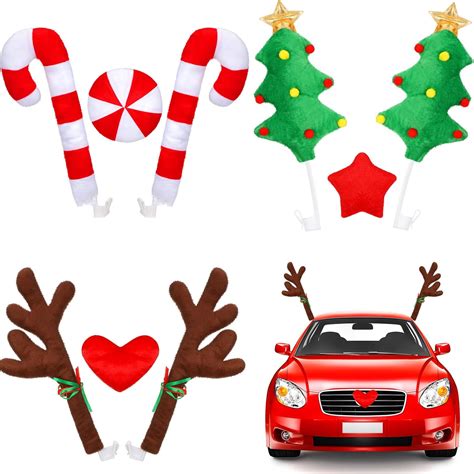 Amazon 3 Set Christmas Car Decor Exterior Car Reindeer Antlers And