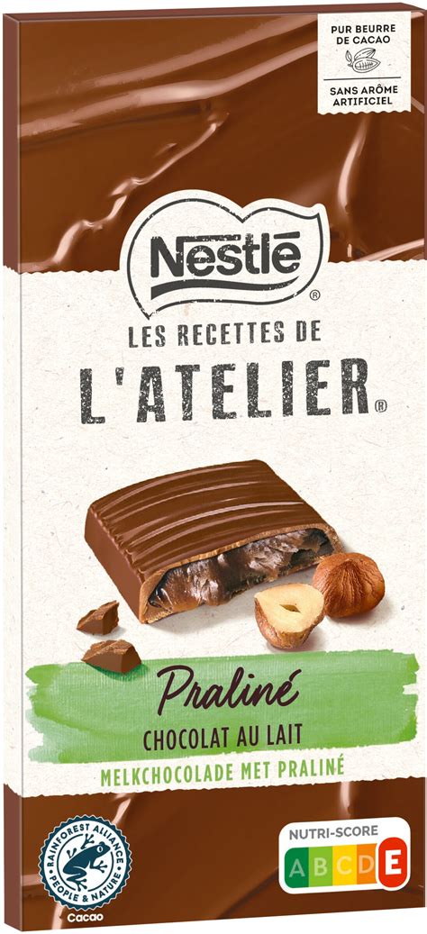 NESTLE LES RECETTES DE L ATELIER Chocolat au lait et Praliné 143g 143 g