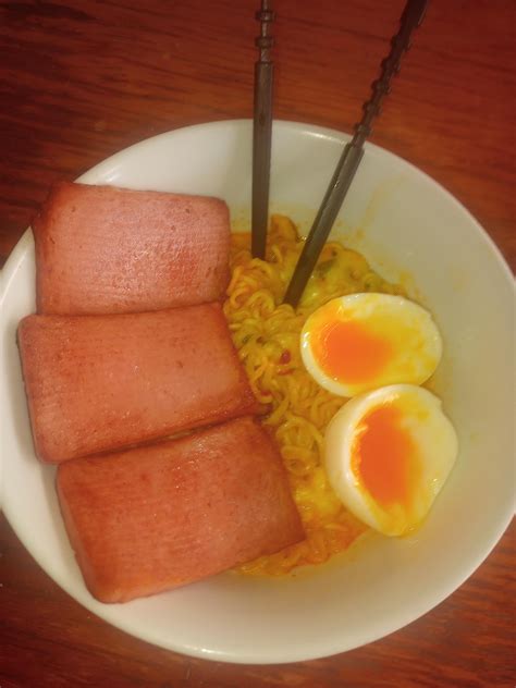 Shin Ramen With A Boiled Egg And Spam And Cheese Rramen