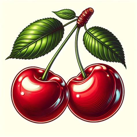 Premium Photo Illustration Of Two Red Cherries With Green Leaves And