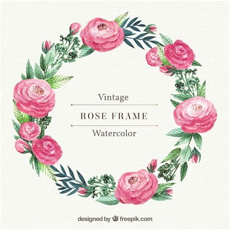 Couronne De Roses Et Feuilles D Aquarelle Vecteur Premium