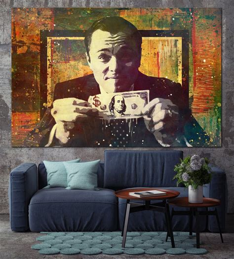 Large Artwork Wolf Of Wall Street Movie Canvas Poster Colorful Etsy