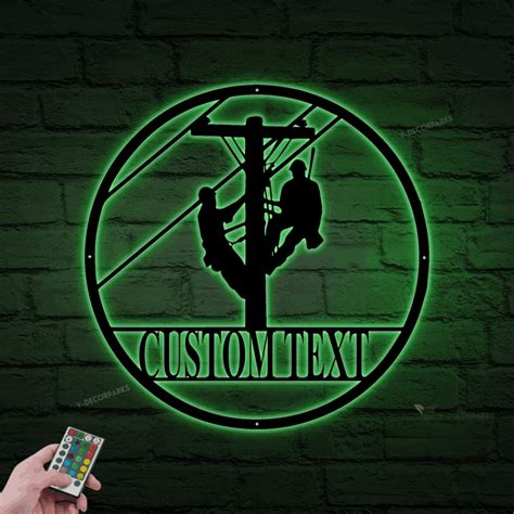 Personalized Lineman Metal Wall With Led Lights Custom Lineman Last