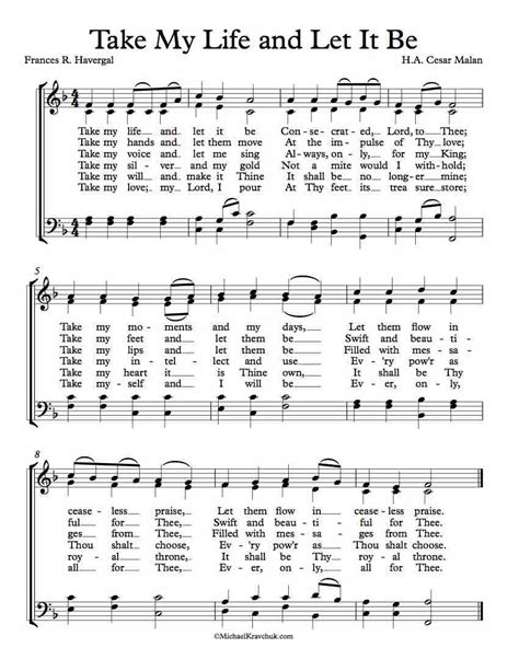 Free Choir Sheet Music Take My Life And Let It Be Key Of Eb F And