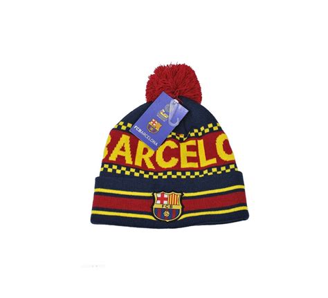 Fc Barcelona Beanie Hat Reversible Pom Official Winter Skull Cap