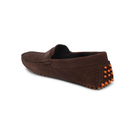 Buy Louis Stitch Solid Brown Italian Suede Leather Loafers Online