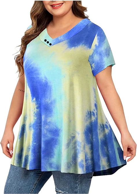 Tshirt Für Damen Sommer Große Größen Oberteile Elegant Tie Dye Plus