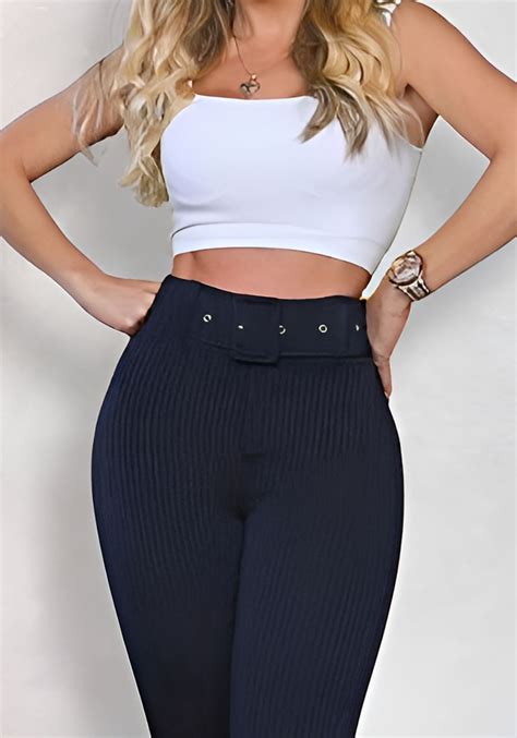 Calça Legging Canelada Cinto Preto Victorias Fashion Store Loja