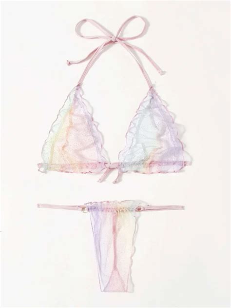 Ensemble de lingerie dégradé en tulle transparent Botyka