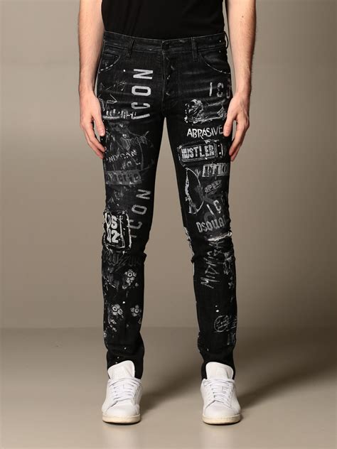 Dsquared2 Jeans Jeans In Denim Con Multi Stampe All Over Jeans