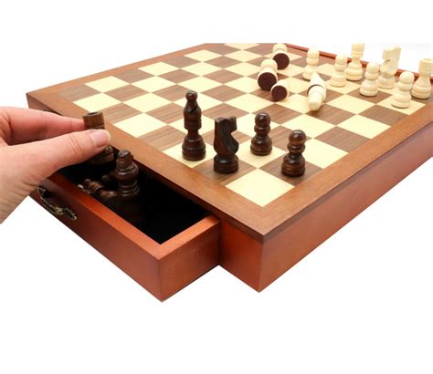 Jeu d échecs magnétiques en bois échiquier avec tiroir et pions