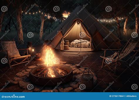 Glamping Campsite, with Fire Pit and Hammocks for Relaxing Evenings ...