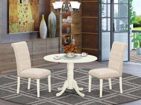 East West Furniture Dublin 3 Piece Wood Dining Set In Linen White Light