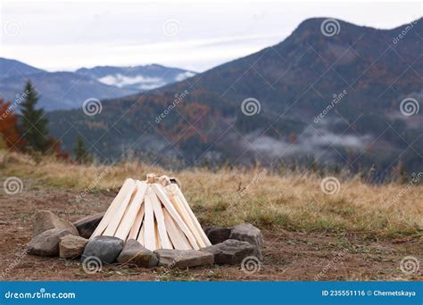 Dry Wood For Bonfire In Mountains Camping Season Stock Photo Image