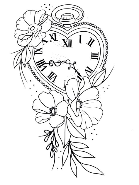 Heart Clock Tattoo Drawing