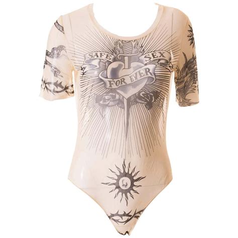 Rare Jean Paul Gaultier Safe Sex Forever Sheer Tattoo Bodysuit At 1stdibs Jean Paul Gaultier