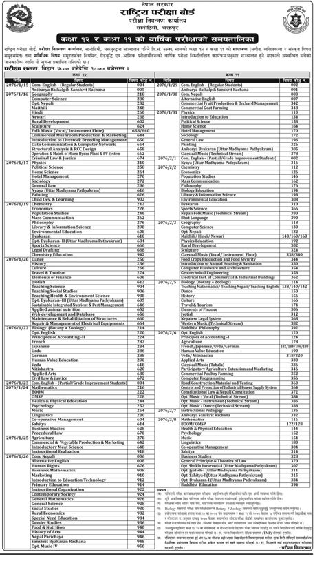 National Examination Board Nepal Routine Published - gbsnote online