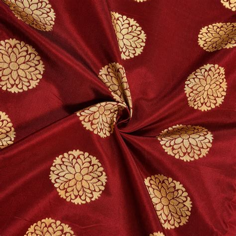 Buy Maroon Golden Circle Brocade Silk Fabric For Best Price Reviews