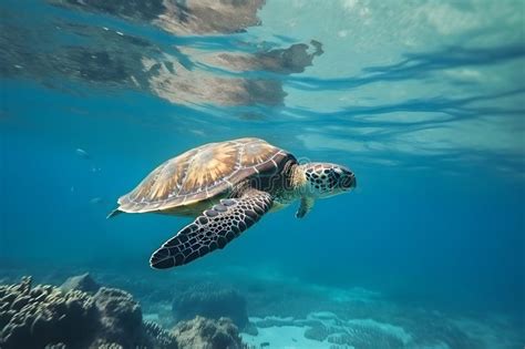 Sea Turtle Underwater In Ocean Generative Ai Stock Illustration