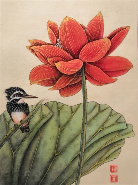 Lotus And Kingfisher Original Chinese Ink Painting Oriental Etsy