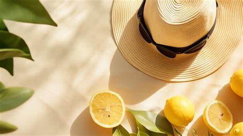 Premium Photo Summer Flat Lay On Beige Background Straw Hat