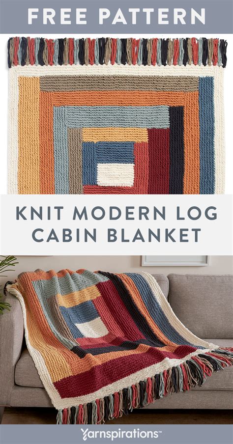 Free Bernat Knit Modern Log Cabin Blanket Pattern Yarnspirations