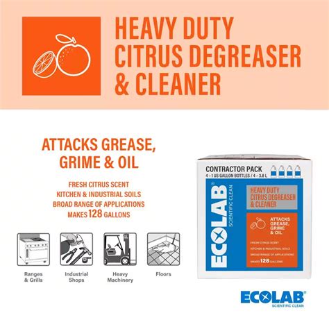 Ecolab Heavy Duty Citrus Degreaser Cleaner Grease Professional 1 Gallon 4 Pack Ebay