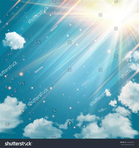 Magic Sky With Shining Stars And Rays Of Light Blue Sky With Clouds