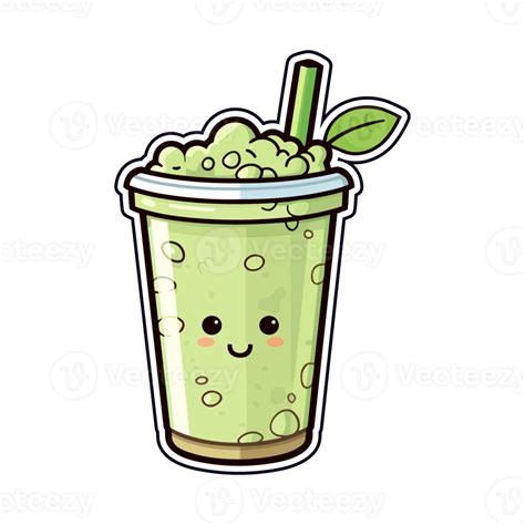 iced matcha latte sticker cool colors kawaii clip art illustration ...