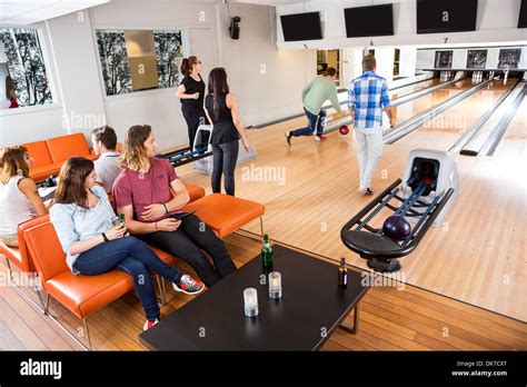 People Having Leisure Time At Bowling Club Stock Photo - Alamy