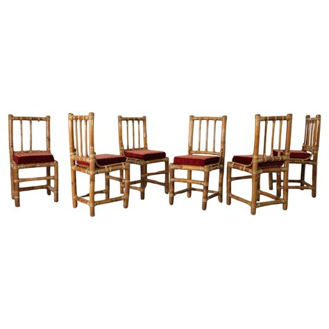 Mid Century Set Of 6 Black Lacquered French Dining Chairs in Oriental ...