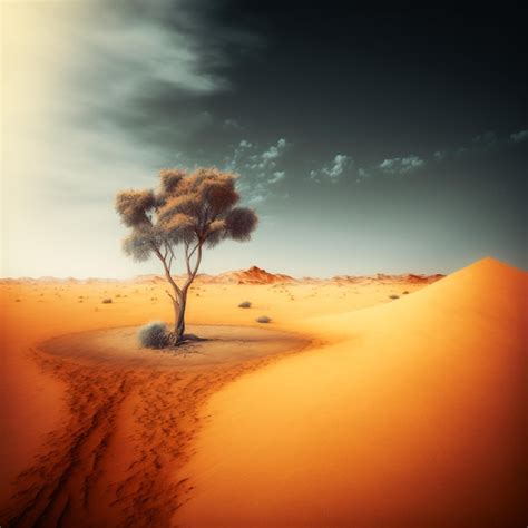 Premium AI Image There Is A Lone Tree In The Middle Of A Desert