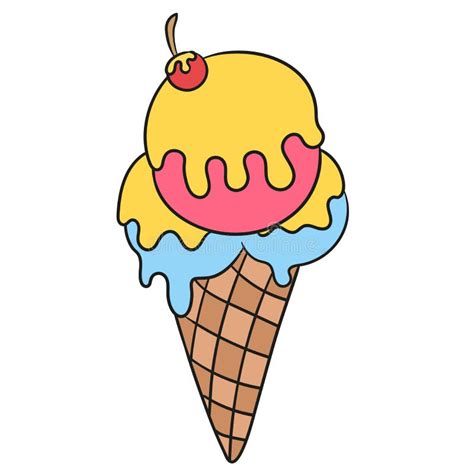 Sweet And Delicious Ice Cream Cone Doodle Icon Image Stock Vector