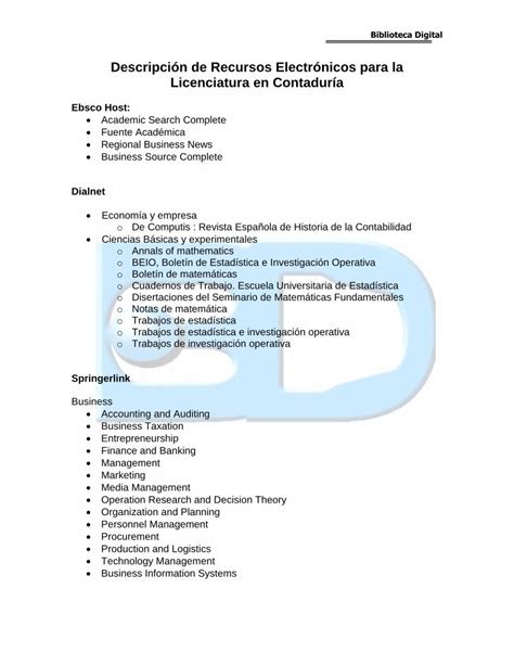 PDF Descripción de Recursos Electrónicos para la Licenciatura dgsa