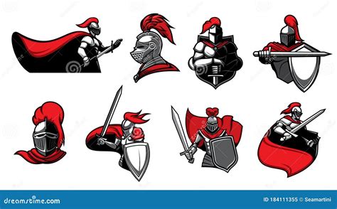 Medieval Knights With Swords Vector Icons Stock Vector Illustration