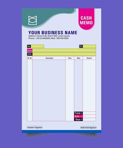 Business payment Cash memo invoice vector template design, cash memo ...