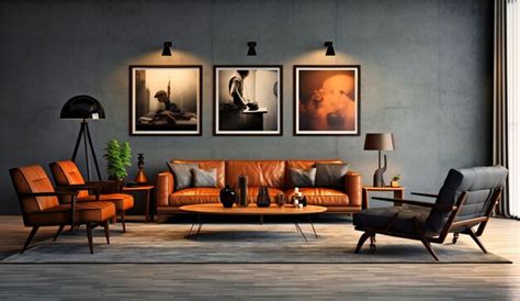 Premium AI Image | Modern living room with leather furniture and framed ...