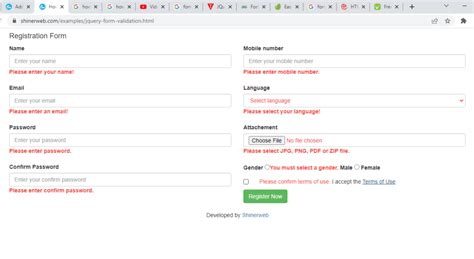 Form Validation Using Jquery With Examples Shinerweb