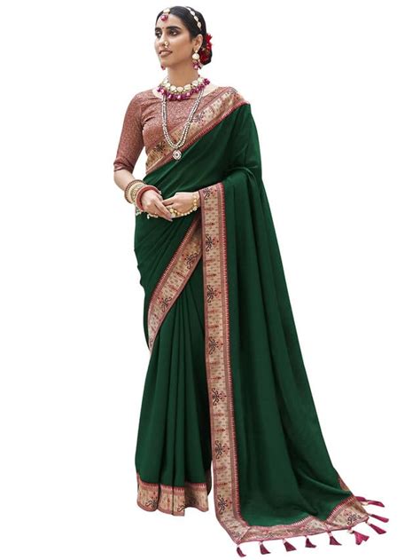 Buy SIRIL Women S Lace Boarder Vichitra Silk Saree With Unstitched