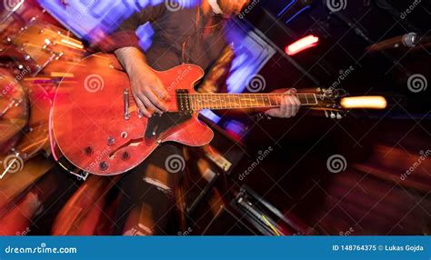 Guitarist Playing On Electric Guitar On Stage Stock Image Image Of