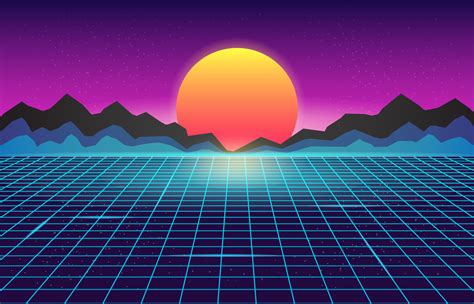 Synthwave Retro Sun Futuristic Geometric Landscape Mountains Sci Fi