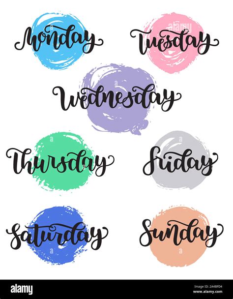 Monday Tuesday Calligraphy Stock Vector Week Lettering Typography