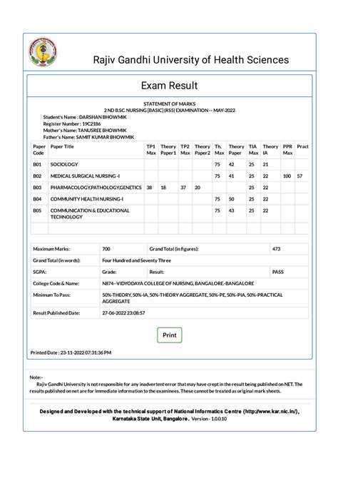 Ems Result Yerr I Am Nursing Students Rajiv Gandhi University Of