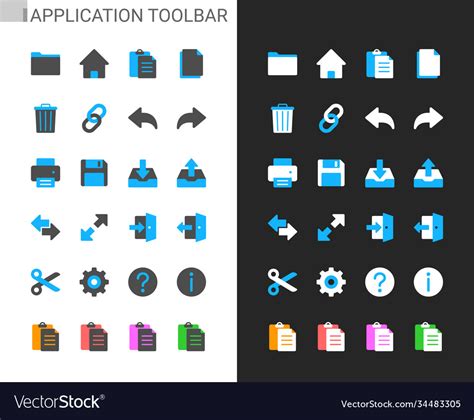 Application Toolbar Icons Light And Dark Theme Vector Image