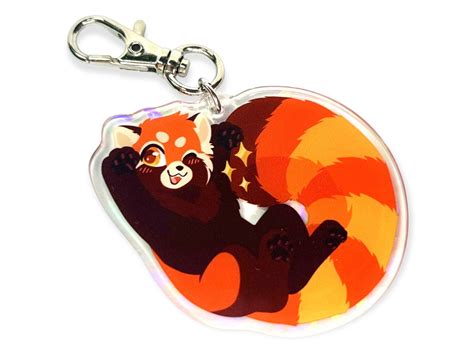 Red Panda Keychain Charm Holographic Cute Chibi T Animal Acrylic