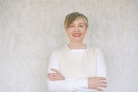 Mature Year Old Woman With Grey Hair Arms Crossed Stock Photo Image Of Elderly Human