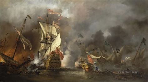 naval battle of ships Painting in Oil for Sale